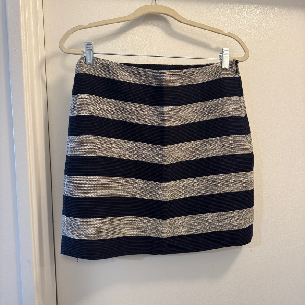 LOFT Navy and Gray Striped Mini Skirt
